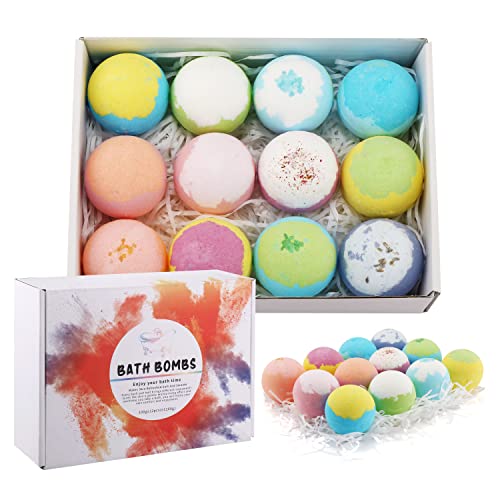 BWKUNOLF Bath Bombs Gift Set for Women - 12 Pcs Handmade and Natural Organic 3.5 Oz Bubble Bath Bomb with Wonderful Fizz Scent to Moisturize Skin, Ideal Gift for Valentine's Day, Mother's Day