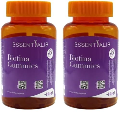 Essentialis Biotina Gummies, 2500mcg – 5000mcg de biotina, vitaminas y minerales-Ideales para mejorar el aspecto de tu piel, cabello y uñas-60 gominolas veganas. 1 o 2 al día-Mucho más que biotina