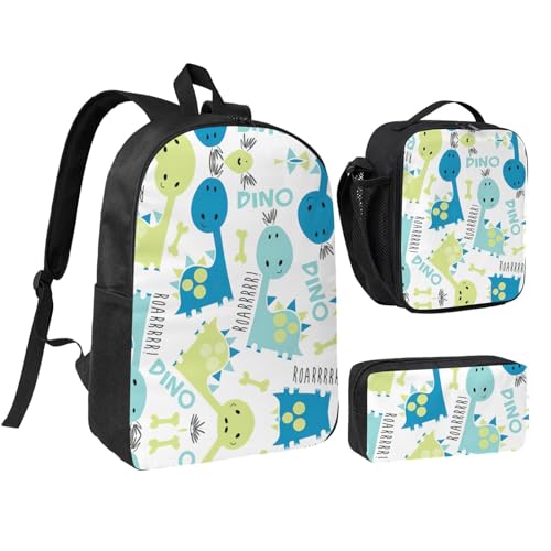 Sac à dos dinosaure 3 en 1 noir avec boîte à déjeuner et trousse scolaire 43 cm