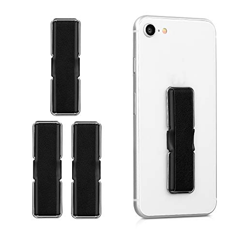 kwmobile Finger Holders for Phone (Set of 3) - Finger Holder Strap with Kickstand for Back of Phones or Cell Phone Case - Black