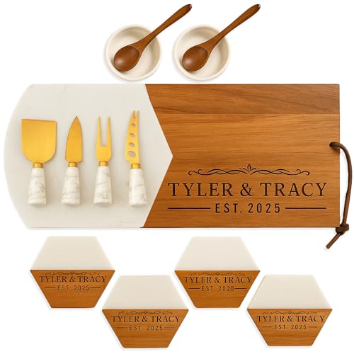 Tabla para Quesos Personalizada de Acacia y Mármol miniatura 1