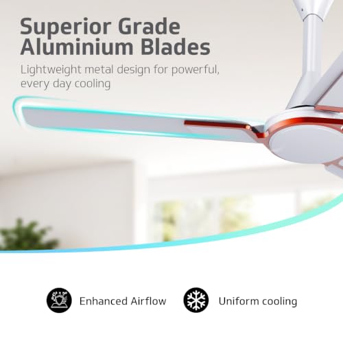 Image of V-Guard Blyzia Bs 1200mm Ceiling Fan for Home & Office| Pearl White | Aerodynamically Superior Aluminium Blades | 230 CMM Airflow & 370 RPM Speed | 2 Year Warranty