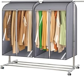 MISSLO 35" Clear Garment Bags for Hanging Clothes Fully Enclosed Coat Covers for Closet Storage with Large Clear Window and 3 Zippers (Rack not included), 2 Packs