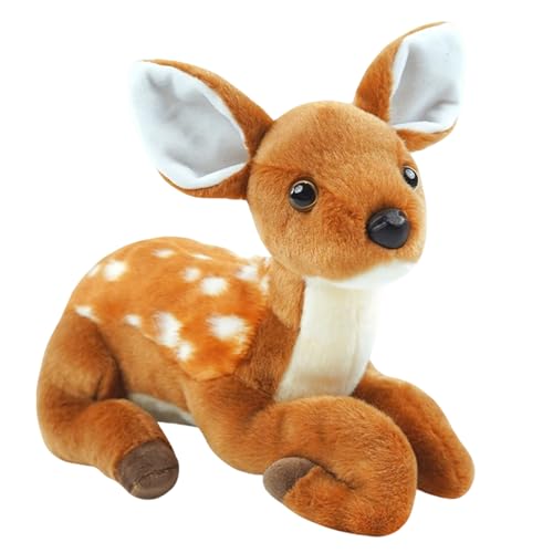JUSTQUNSEEN Realistic Deer Stuffed Animals,10 Inch Female Stuffed Deer Plush Toy,Lying Position Brown Deer Wild Animals,Soft Cuddly Toys Decoration for Christmas Birthday