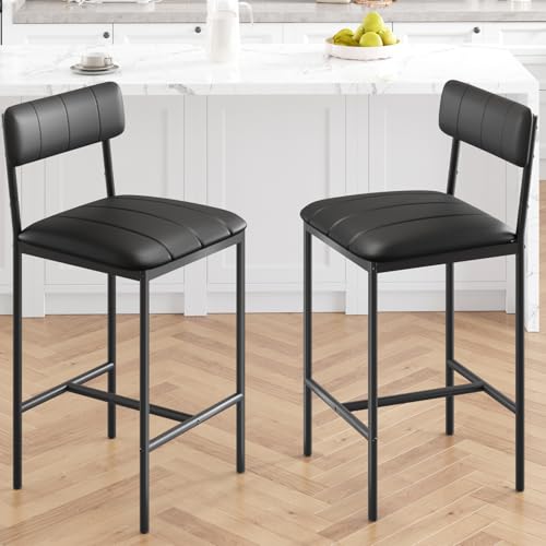 GarveeHome Bar Stools Set of 2, Upholstered Counter Height Bar Stools with Backrest and Footrest, Kitchen Barstools for Island, Counter Bar, Easy Asse