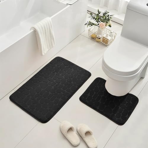 AMFUN 2PCS Tapis de Bain, 50 x 80 cm Tapis de Bain en Mousse à Mémoire de Forme, 40 x 50 cm Tapis de Toilette, Absorbant et Doux Lavable en Machine pour...