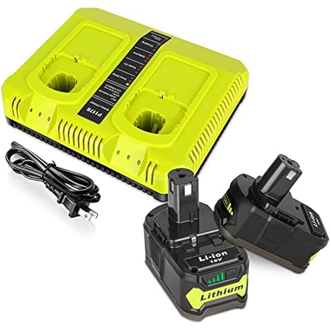 2Pack 6.5Ah P108 Battery Replacement for Ryobi 18V Lithium Battery + P117 Charger for Ryobi 18V Battery ONE+ P102 P103 P104 P105 P107 P108 P109 P190 P122 Cover