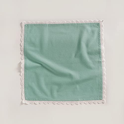 Image of FINGERCRAFT Cloth Napkins Set of 6, 20x20 Inch, Cotton Linen Blend Table Napkins with Premium White Lace Edge, Reusable Washable Dinner Napkins for Wedding, Festive Dining, Parties & Home Decor (Aqua)