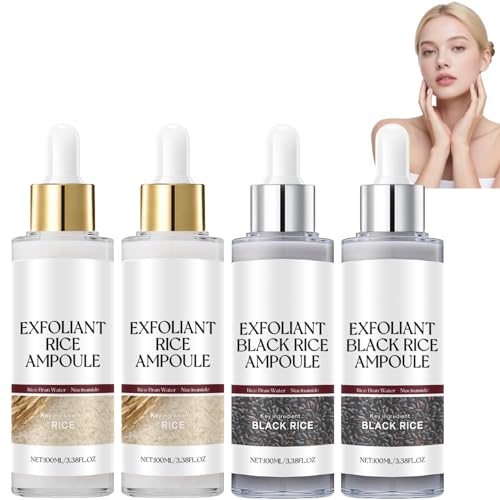 Black And White Rice Exfoliant, 2025 Peel Shot Glow Rice Ampoule Duo, Ampolla hidratante Niacinamide para cuidado diario de la piel, minimizador de poros para todos los tipos de piel, eliminador de