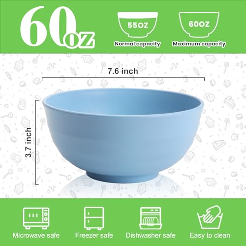 Image of Large Serving Bowls Set of 6, 60 OZ Wheat Straw Bowls Unbreakable, Microwave Safe & Dishwasher Safe, Perfect for Parties, Salads, Noddles, Cereal, Soup, Family Gatherings, Colorful