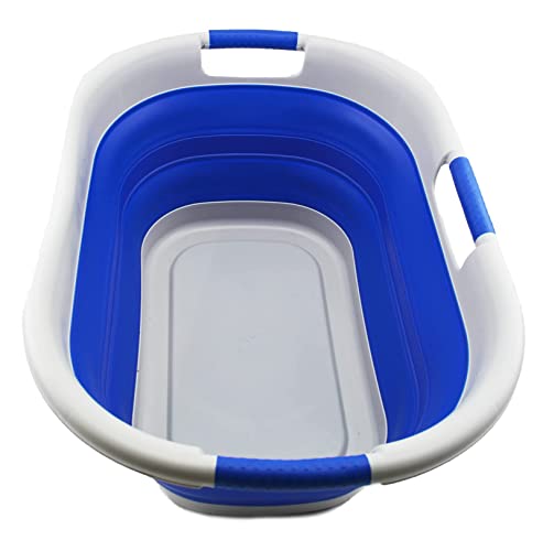 SAMMART faltbarer Wäschekorb aus Kunststoff, 40 l, zusammenklappbarer Pop-Up-Aufbewahrungsbehälter/Organizer – tragbare Waschwanne – platzsparender Wäschekorb (1, Grau/Purpurblau)