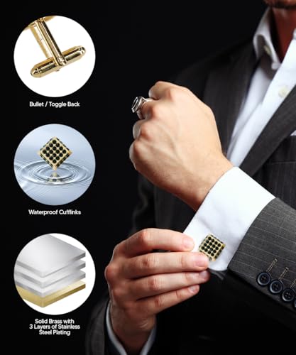 Large Square Studded Colored Crystal Cuff Links for Men – Tuxedo Suit Accessories, Cufflinks for Men4