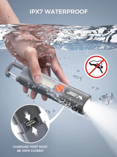 Image of Smiling Shark G1 Flashlight, 2 Pack Small Bright LED Rechargeable Flashlights High Lumens with Side Light & Hook & Zoomable brightest handheld Waterproof Flash Light for Emergencies /Camping /Home, Gray