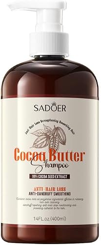 Sadoer Cocoa Butter Shampoo, 400ml, Anti-Hair Loss | 99% Cocoa Seed Extract, Anti-Dandruff, Smoothing Formula, Strengthening, Split End Repair