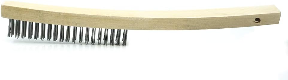 Benchmark Abrasives 13-3/4" Curved Handle Wire Scratch Brush Wooden Handle for Cleaning, Removing Rust, Paint, Corrosion, Multi-Purpose Wire Brush - 12 Pack (Carbon Steel)