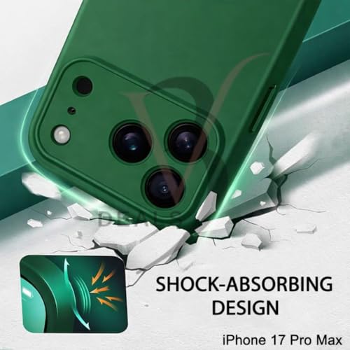 Image of Compatible for Apple iPhone 17 Pro Max Case, Anti-Skid Shock Absorbing Soft Silicone Back Cover with Camera and Screen Protection, Dustproof, Wireless Charging Compatible (Green)