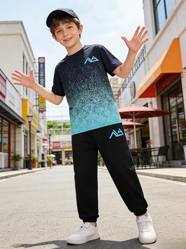 Image of Boys Clothes Gradient T-Shirt Jogger Pants Set 8-13 Years Casual Sportswear Summer Outfit Set