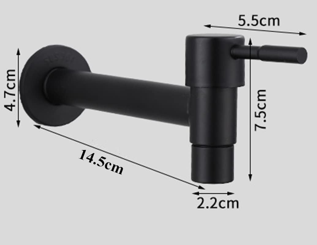 Wall Mount Stainless Steel Bathroom Sink Faucet Cold Water Faucets, Quick Open und Close Mop Pond Garden Outdoor Tap, Matte Black