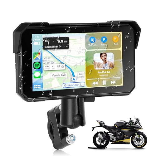 Rimoody Carpuride Estéreo para Coche, Carplay inalámbrico portátil y Android Auto Radio Coche para Motocicleta, 5' Pantalla Táctil, IP68 Impermeable Bluetooth Detección de Presión de Neumáticos 12 V