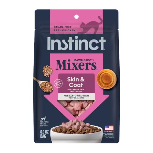 Instinct Raw Boost Mixers, Freeze Dried Cat Food Toppers with Functional Ingredients, Grain Free, Real Chicken - Skin & Coat Health, 5.5 oz Bag
