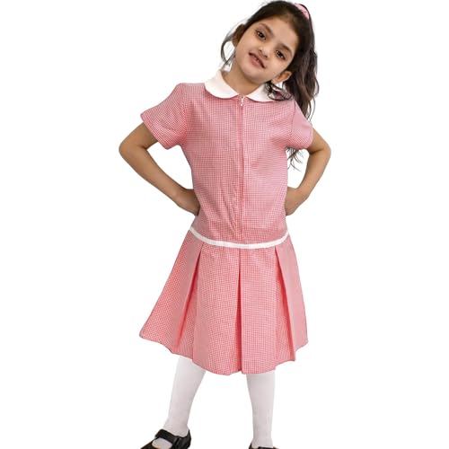 Girls Uniform School Dress Soft Comfortable Gingham Check Zip Up Summer Dresses with Matching Scrunchies4