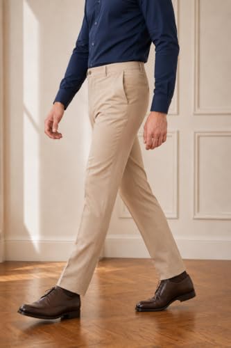 Image of SaintX Men's Premium 4-Way Comfort Stretch Formal Trousers | Smart Sweat Wicking Wrinkle Free Fabric | Smarter Techno Flex Expandable Waistband | Stylish Slim Fit | Daily Office Wear