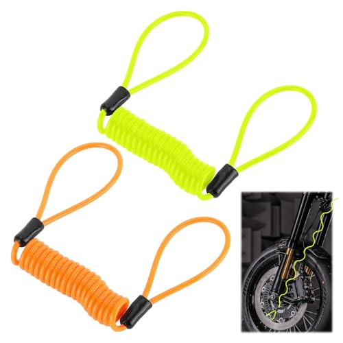 2PCS Motorcycle Disc Lock Yellow & Orange Disc Lock Motorbike Disk Lock Motorcycle Lock Motorcycle Reminder Spring Cable Reminder Cable Lock for Scooter Motorcycle Bike