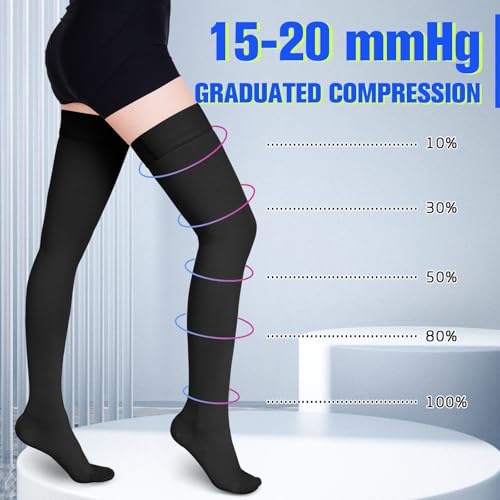 Image of 15-20 mmHg Compression Stockings for Women & Men, Thigh High Compression Socks Medical Graduated Compression Support for Edema, Varicose Veins