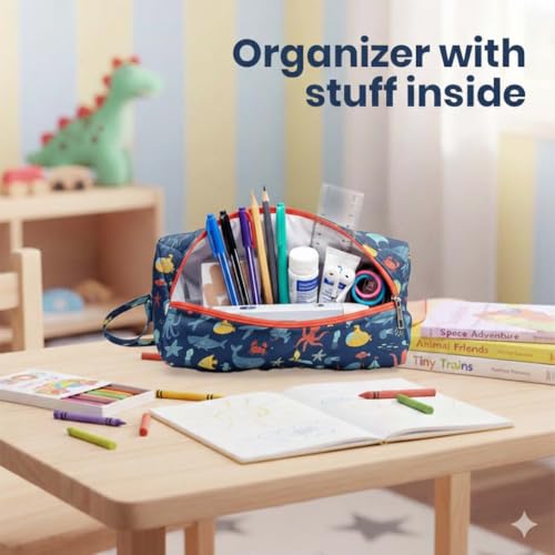 Image of Multipurpose Travel Organizer | All-in-One Compact Durable, Lightweight, Waterproof, Bag | Travel Friendly Pouch | Ideal for Stationary, Diaper, Medicines (Under the Sea Print)