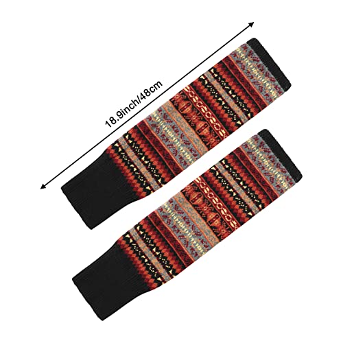 PHOGARY 2 Pairs Winter Leg Warmers for Women, Bohemian Style Crochet Knitted Boot Socks for Girls High Leg Warmers Boot Topper Socks Leg Cuffs Gift for Girls (Black+Navy)2