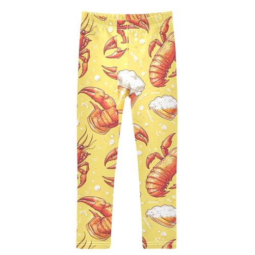 Boccsty Crawfish Lobster Beer Yellow Watercolor Girls Leggings Kids Yoga Pants Dance Active Tights 4T