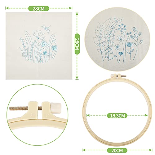 JIMEJV Embroidery Kit for Beginners with Pattern and Instructions, Craft Kits for Adults Include Floral Pattern, Embroidery Hoops, Color Threads Needles Cross Stitch Kits Floral Series (Grass)