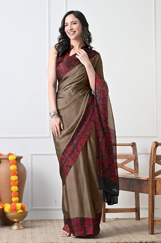 Image of MIRCHI FASHION Saree for Woman Chiffon Georgette Polka Dot Border | Plain Lightweight Women's Sari with Printed Pallu and Blouse Piece
