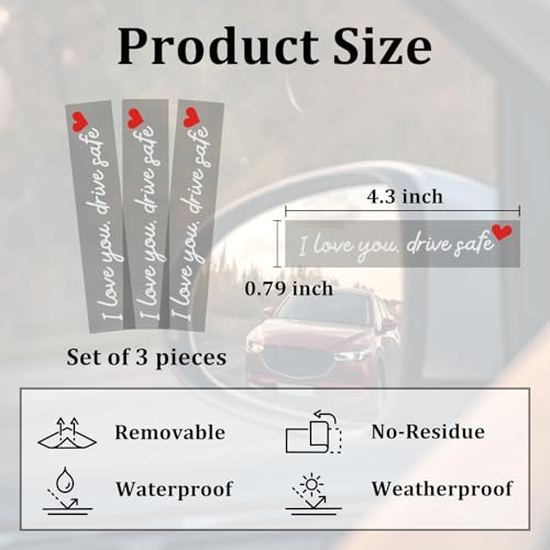 Image of I Love You Drive Safe Mirror Stickers, 3 Pcs Cute Car Mirror Stickers, Drive Safe Car Decals for Women, Vinyl Decal Sticker Cars Decor, Funny Cars Accessories Valentines Day Gifts (White)