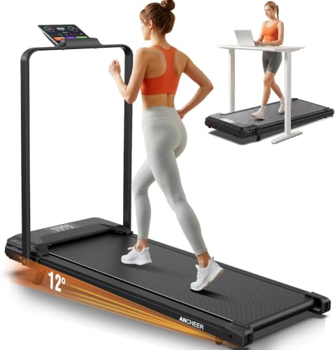 Image of ANCHEER Walking Pad Treadmill with 12% Incline, 3.0HP Foldable Treadmill with Handle Bar, 16 inch Wide Belt, 320 LBS Capacity, Portable Quiet Compact Treadmills for Home /Office