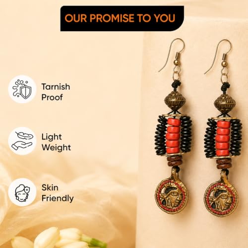 Image of Handcrafted Tribal & Dhokra Art Earrings Collection for Women - Royal Boho Statement Designs in Brass, Wooden, Beaded & Geometric Styles