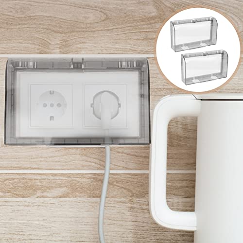 HOMSFOU 2Pcs Waterproof Wall Switch Socket Outlet Cover Transparent Double Wall Switch Protector Face Plate Panel Box for Bathroom Living Room - Image 2