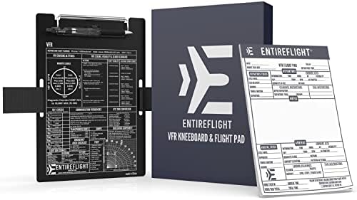 EntireFlight Pilot Kneeboard Aviation VFR Black With Structured Notepad-Premium Flight Bag Accessory-Airplane Grade Aluminum Board-Elastic Knee Board Strap & Pen-Premium Box Included For Pilots Gifts.
