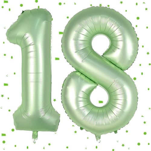 Ballon en vert sauge 18, Ballon chiffre Olivgrün, Ballon en feuilles d'aluminium de 40 pouces 1&8, Ballon chiffre en vert sauge 18 Ballon en hélium 18 Ballon...