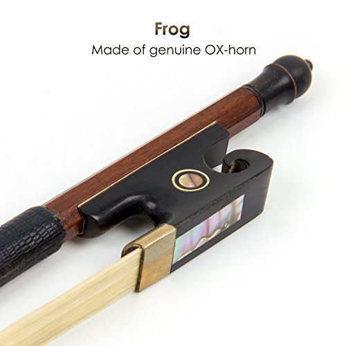 Image of Kmise Violin Bow 4 /4 Sandalwood Bows for Fiddle Octagonal Round Stick with Mongolian Horse Hair Ox Horn Frog Silver Wire Winding for Beginners and Advanced Players