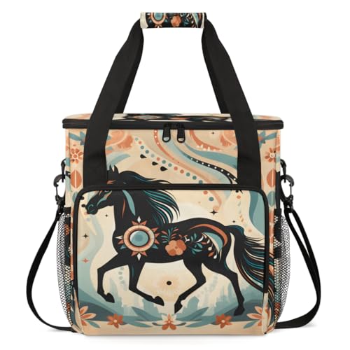 Abstract Horse Coffee Maker Carrying Bag, Boho Horse Travel Storage Bag Compatible with K-Mini or K-Mini Plus, Single Serve Coffee Brewer Carrying Case with Multiple Pockets & Shoulder Strap