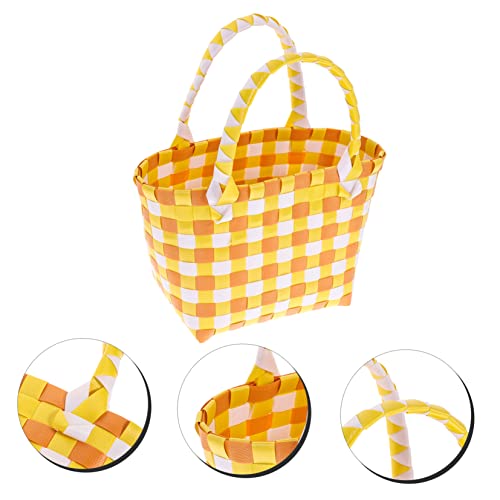 Zerodeko 3 Pecas cesta de mão tecida cesta de piquenique plástico bolsa de frutas decoração bolsa fe