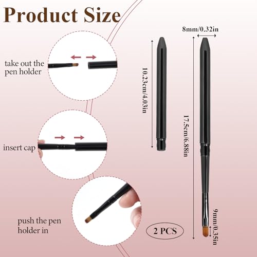 2 Stück Lippenpinsel mit Kappe, Mini-Lippenpinsel-Applikator Flach für Glanzcreme Professioneller Lippenstiftpinsel Concealer Pinsel Wiederverwendbar Make-up-Werkzeuge für Frauen (schwarz)