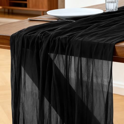 Käsetuch Tischläufer Schwarz 300 x 90 cm Boho Gaze Tischläufer Cheesecloth Läufer für Hochzeit Geburtstagsfeiern Babypartys Weihnachten und Silvester von Tisch Dekoration