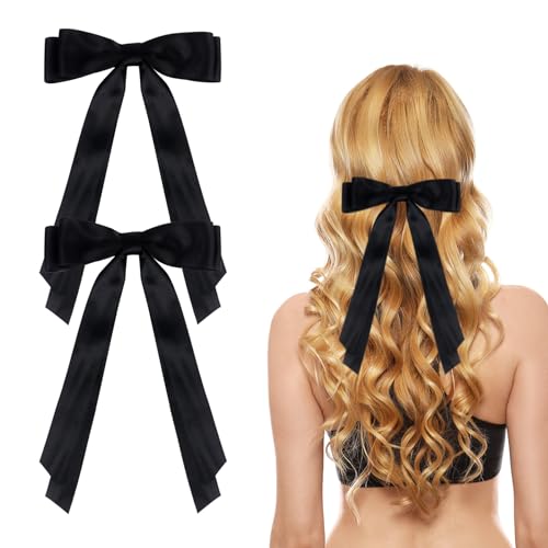 2 Stück Haarschleife Damen, Haarspangen mit Schleife, Schleife Haare Mädchen Haarschmuck Hair Bows für Party, Weihnachten, Frauen, Mädchen(Schwarz)