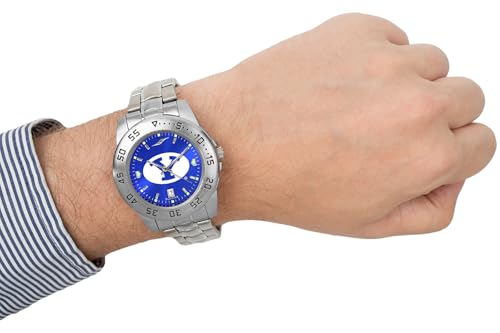 Image of SunTime Men's BYU Cougars Sport Watch, 20mm Stainless Steel Strap, Reflective Shiny Dial with Date