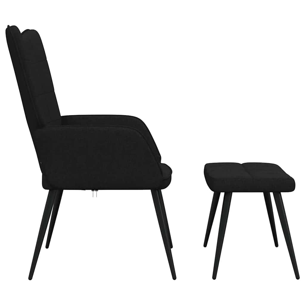 Sillón de relax de tela negra con taburete, diseño moderno para salón, dormitorio y oficina, cómodo sillón de lectura con marco de acero y patas de madera, asiento cómodo para adultos