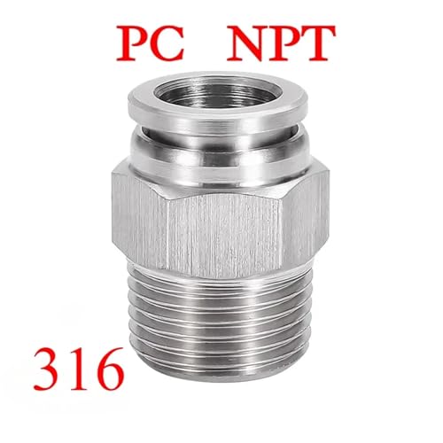 Accesorio neumático de acero inoxidable de 1/8" NPT para tubo de PC industrial de 12 mm 5