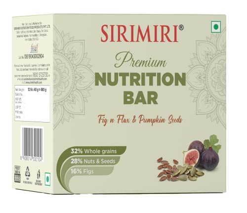 SIRIMIRI Nutrition Bar - Fig n Flax & Pumpkin Seeds - Pack of 12 Natural Nutrition Bars, No Preservative, No Added Sugar, Gluten Free, Soy Free, 12 Bars (B0774WKL2F) Amazon Price History, Amazon Price Tracker