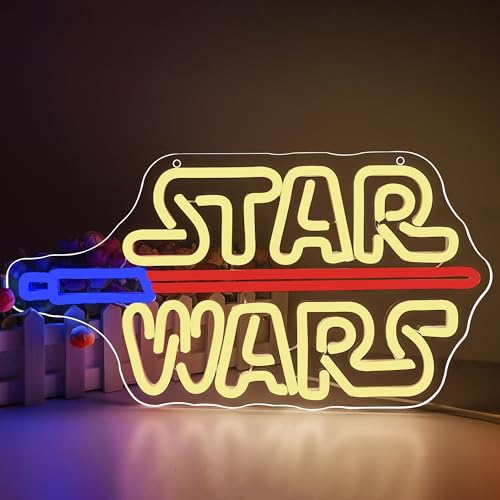 Image of Wars Neon Sign for Wall Decor Lightsaber Movie Neon Light for Man Cave Dimmable Gaming LED Sign for Game Room Boys Bedroom Dorm Bar Party Birthday Gifts for Men Teen Fans Size 16.5 * 8.6 in(XD107)